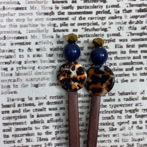 Hairsticks Hair Sticks Leopard Navy Gold